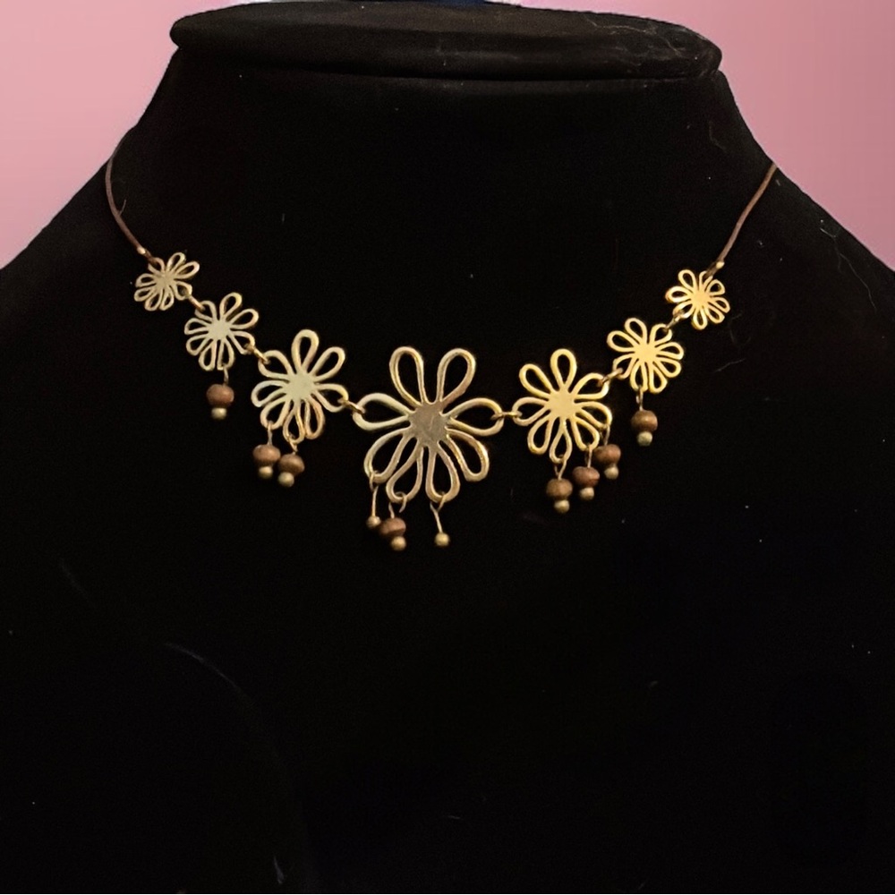 Pilgrim gold tone flower link cord necklace